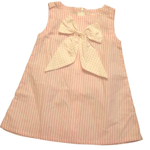Frumpy Rumps Infant Girls 18 Mos Cotton Candy Pink Stripes Large Bow Dress NEW - Picture 1 of 4